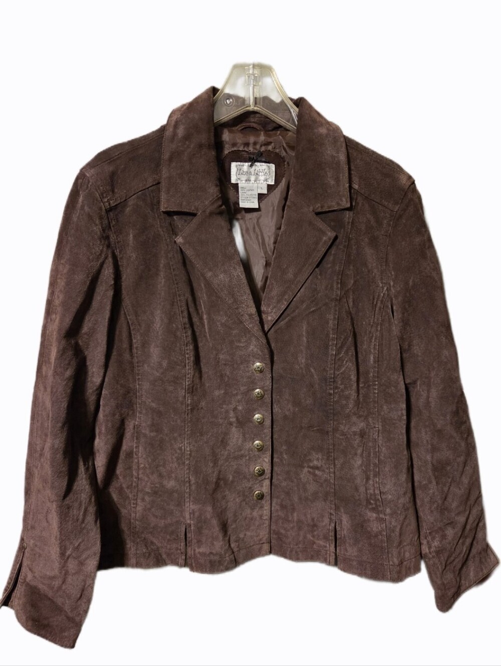 Chocolate Brown Suede Jacket Metal Buttons Women's Large Boho Western